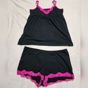 Black and Pink lace 2 piece Pajama set